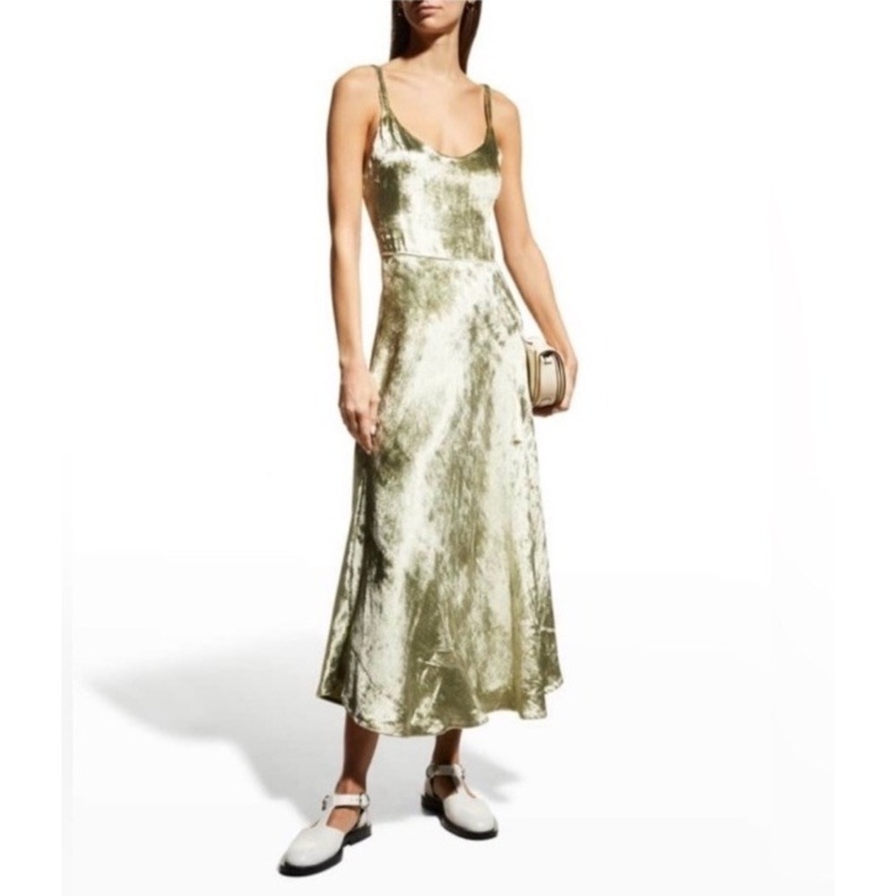 Vince‎ Scoop Neck Slip Dress Women's Sz 6 Pistachio Green Velvet Sleeveless EUC